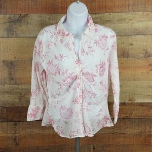 Rave Top Blouse Women's Size L White Floral X14